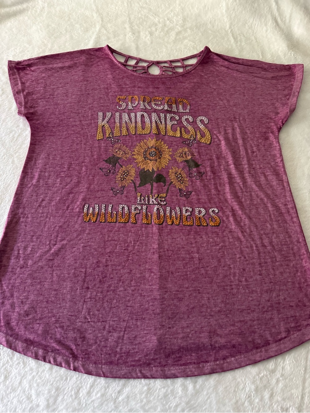 Lane Bryant Strappy Back Rhinestone Sunflower Spread Kindness Graphic Tee 10/12